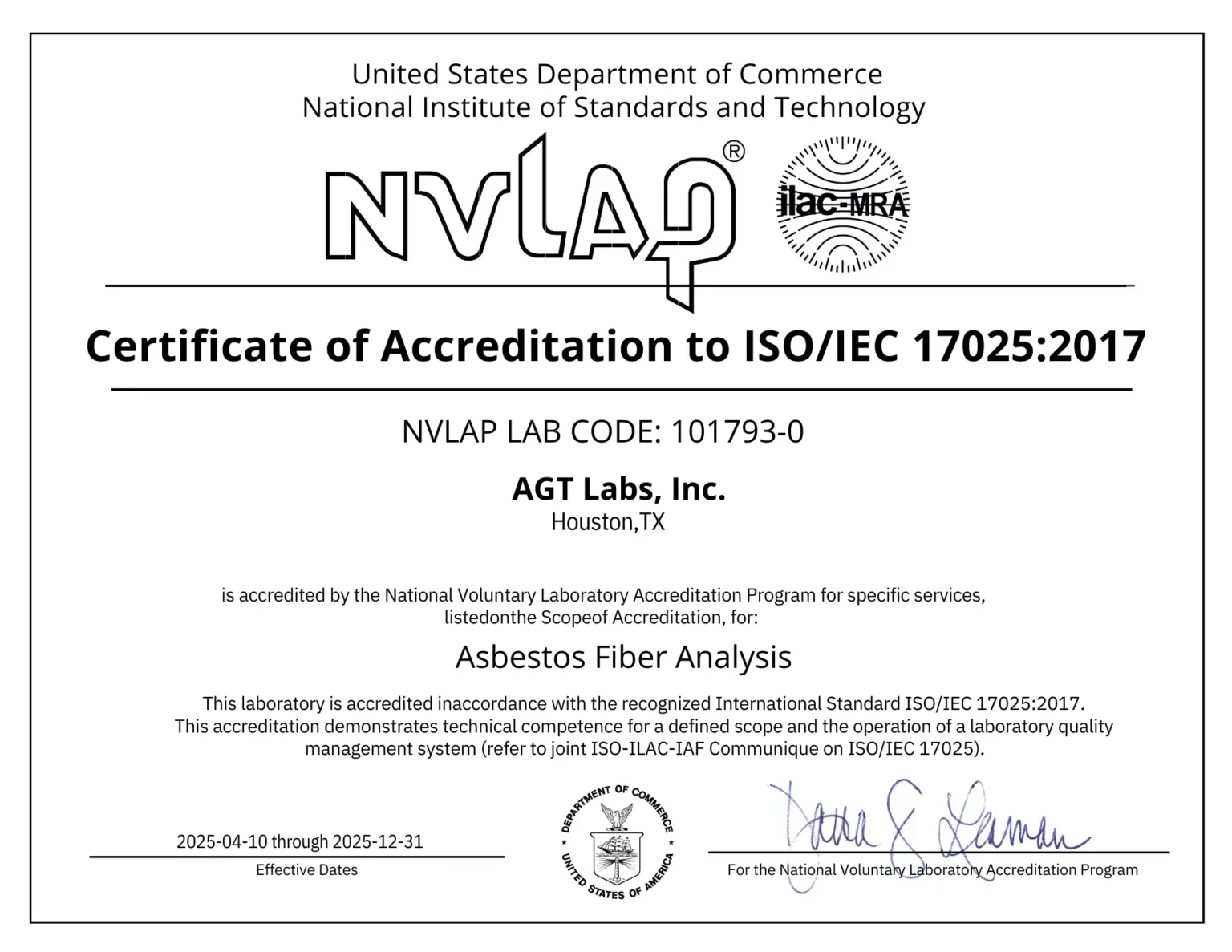 View NVLAP ISO 17025 Certificate