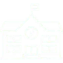 White school building icon for school districts.