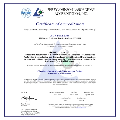 PJLA Food Accreditation — Harlingen, TX
