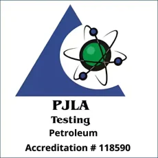 Logo of PJLA and mentioning the petroleum testing accreditation number of AGT Labs #118590