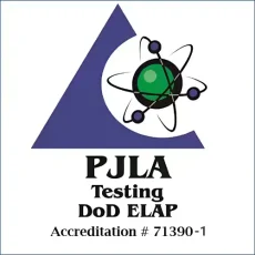 Logo of PJLA and mentioning the ELAP accreditation number #7390-1