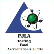 Logo of PJLA and mentioning the food testing accreditation number #117946